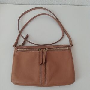 Fossil Tan Cow Hide Leather Zip Crossbody Bag